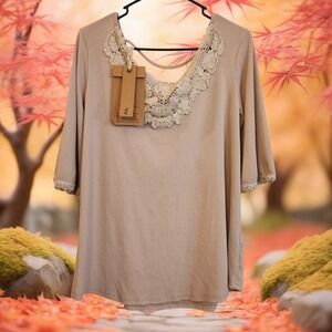 POL Collection | Beige Crochet Lace Back Tie Ribbed Knit | Women's Size S | NWT